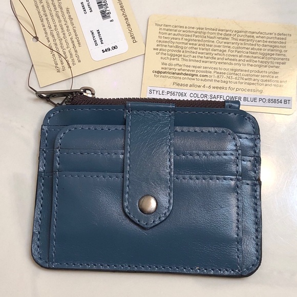 Patricia Nash Cassis Distressed Vintage Leather ID Card Case Safflower Blue NWT - Picture 2 of 16